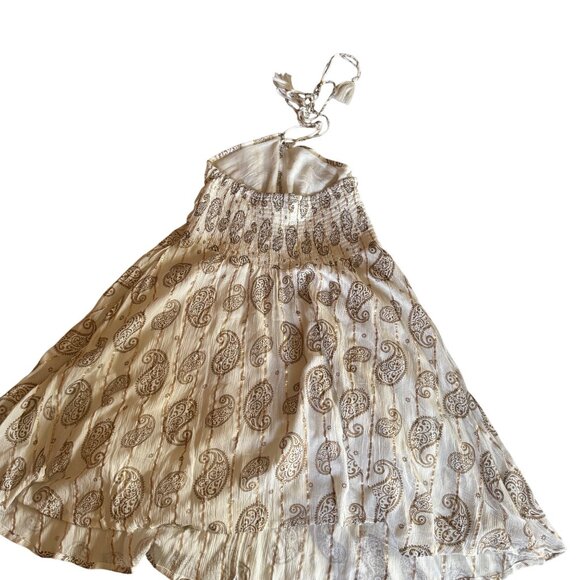 Boho-Chic Halter Dress Beige Paisley Print Lightweight Festival Resort Wear NWT - Picture 3 of 11